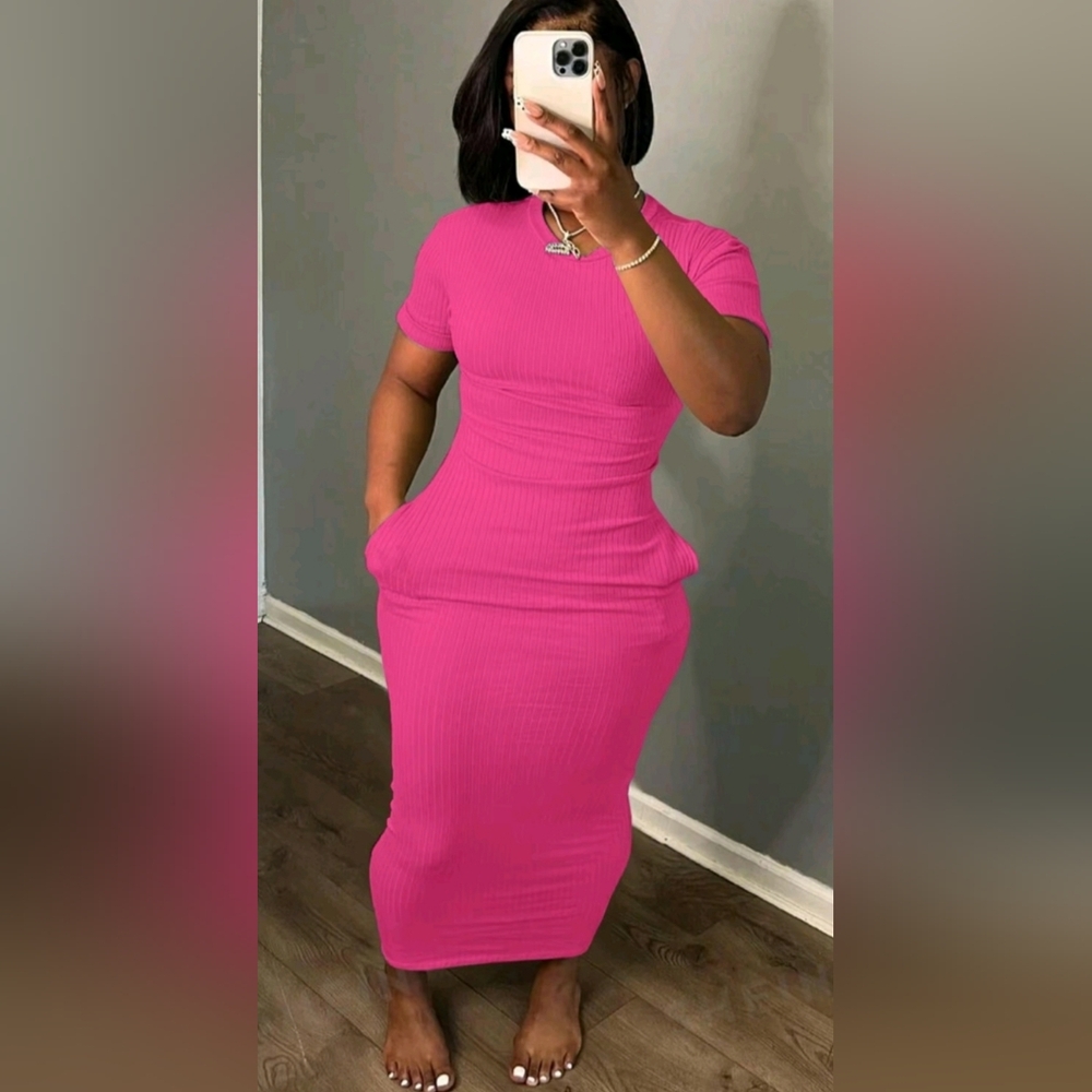 Pretty Pink Bodycon Maxi Dress with pockets 20W/2X